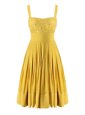 Yellow Sweetheart Criss Cross Beading and Pleated Dress for Prom Sleeveless