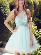 New Style Mini Length Light Blue Prom Gown Scoop Sleeveless Zipper