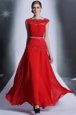 Sumptuous Scalloped Floor Length Column/Sheath Sleeveless Red Evening Dress Side Zipper