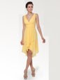 Stunning Yellow Zipper V-neck Ruching Evening Dress Chiffon Sleeveless