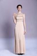 Popular Floor Length Peach Evening Dress Satin Sleeveless Beading and Ruching