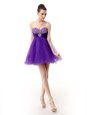 Luxurious Purple Sleeveless Knee Length Beading Zipper Prom Gown