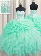 Beautiful Sleeveless Lace Up Floor Length Beading and Ruffles and Pick Ups Sweet 16 Dress