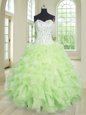Yellow Green Sleeveless Floor Length Beading and Ruffles Lace Up Sweet 16 Quinceanera Dress