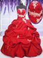 Fashion Red Sleeveless Appliques and Pick Ups Floor Length Sweet 16 Dress