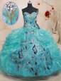 Dramatic Teal Ball Gowns Beading and Embroidery and Ruffles Quinceanera Gowns Zipper Organza Sleeveless Floor Length