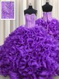Eggplant Purple Sweetheart Neckline Beading Ball Gown Prom Dress Sleeveless Lace Up