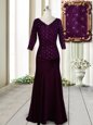 Dark Purple Mother Of The Bride Dress Prom and For with Beading and Lace and Hand Made Flower Half Sleeves Zipper