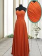 Decent Column/Sheath Homecoming Dress Orange Red Sweetheart Chiffon Sleeveless Floor Length Lace Up