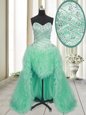 Colorful Apple Green A-line Sweetheart Sleeveless Tulle With Brush Train Lace Up Beading and Ruffles Prom Dress