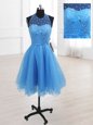 Organza High-neck Sleeveless Lace Up Sequins Evening Dress in Baby Blue