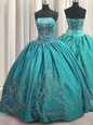 Pretty Teal Lace Up Strapless Beading and Embroidery Sweet 16 Dresses Taffeta Sleeveless