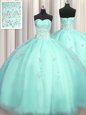 Sweet Really Puffy Organza Sweetheart Sleeveless Zipper Beading and Appliques 15th Birthday Dress in Turquoise