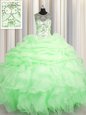 Super See Through Scoop Lace Up Beading and Ruffles and Pick Ups Quinceanera Dress Sleeveless