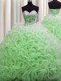 Rolling Flowers Brush Train Sweetheart Lace Up Beading and Pick Ups Sweet 16 Quinceanera Dress Sleeveless