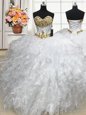 Deluxe White Ball Gowns Beading and Ruffles 15 Quinceanera Dress Lace Up Organza Sleeveless Floor Length