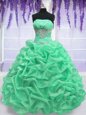 Floor Length Lace Up 15th Birthday Dress Apple Green and In for Military Ball and Sweet 16 and Quinceanera with Beading