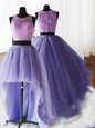 Modest Three Piece Lavender 15th Birthday Dress Military Ball and Sweet 16 and Quinceanera and For with Beading and Lace and Ruffles Scoop Sleeveless Brush Train Zipper