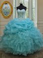 Pick Ups Floor Length Ball Gowns Sleeveless Baby Blue Quinceanera Dresses Lace Up