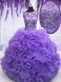 Scoop Sleeveless Quinceanera Gowns Floor Length Beading and Ruffles Lavender Organza