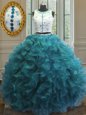 Gorgeous Floor Length Teal Quinceanera Dress Scoop Sleeveless Clasp Handle