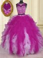 Fuchsia Two Pieces Scoop Sleeveless Tulle Floor Length Zipper Beading and Ruffles Sweet 16 Dress