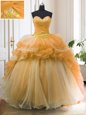 Fantastic Organza Sleeveless With Train Sweet 16 Dresses Sweep Train and Beading and Ruffled Layers