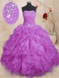 Floor Length Purple Sweet 16 Dresses Strapless Sleeveless Lace Up