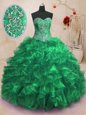 Green Quinceanera Dress Military Ball and Sweet 16 and Quinceanera and For with Beading and Ruffles Sweetheart Sleeveless Lace Up