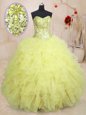 Amazing Light Yellow Lace Up Vestidos de Quinceanera Beading and Ruffles Sleeveless Floor Length