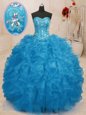 Elegant Baby Blue Lace Up Vestidos de Quinceanera Beading and Ruffles Sleeveless Floor Length