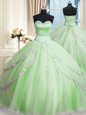 Affordable Apple Green Sleeveless Tulle Court Train Lace Up Quinceanera Dresses for Military Ball and Sweet 16 and Quinceanera