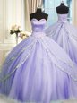 Lavender Sleeveless Court Train Beading and Appliques With Train 15th Birthday Dress