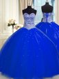 Customized Royal Blue Sweetheart Backless Beading and Sequins Quinceanera Gowns Sleeveless