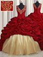 Red Ball Gowns Beading and Appliques and Pick Ups Ball Gown Prom Dress Lace Up Taffeta Sleeveless