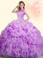 Chic Beading and Appliques and Pick Ups Quinceanera Gown Lilac Backless Sleeveless Floor Length