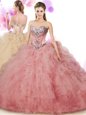 Decent Sleeveless Lace Up Floor Length Beading and Ruffles 15 Quinceanera Dress