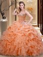 Orange Lace Up Sweetheart Beading and Ruffles and Pick Ups 15th Birthday Dress Organza Sleeveless