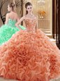 Embroidery and Ruffles and Pick Ups Quinceanera Dress Orange Lace Up Sleeveless Floor Length