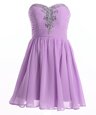 Lavender Sleeveless Beading Mini Length Homecoming Dress
