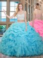 Sleeveless Beading and Ruffles and Pick Ups Zipper Quince Ball Gowns
