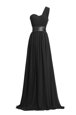 Unique One Shoulder Black Zipper Prom Gown Ruching and Belt Sleeveless Floor Length