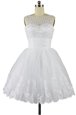 Bateau Sleeveless Prom Party Dress Knee Length Beading and Appliques White Organza