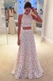 Free and Easy Scoop Sleeveless Zipper Floor Length Lace Dress for Prom