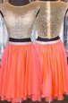 Captivating Mini Length Orange Evening Dress Bateau Cap Sleeves Zipper