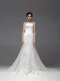 White Tulle and Lace Zipper Bridal Gown Sleeveless Brush Train Lace