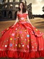 Off The Shoulder Sleeveless Sweet 16 Quinceanera Dress Floor Length Embroidery and Bowknot Red Taffeta