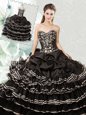 Pick Ups Ruffled Floor Length Ball Gowns Sleeveless Black Sweet 16 Dresses Lace Up