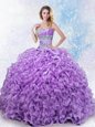 Lavender Ball Gowns Sweetheart Sleeveless Organza Floor Length Lace Up Beading and Ruffles 15 Quinceanera Dress