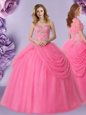 Affordable Tulle Sleeveless Floor Length Sweet 16 Dress and Beading and Pick Ups